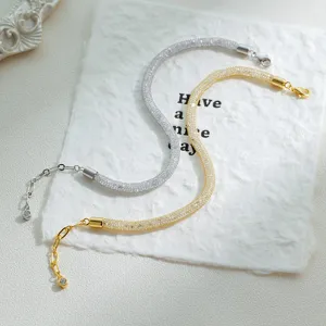 Pulsera de Malla de Diamantes de Imitación Brillantes de Plata de Ley S925 para Mujer Diseño Minimalista de Bolsa de Dinero Joyería Chapada en Oro y Plata Regalo