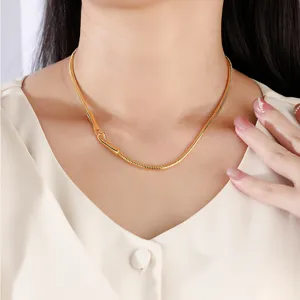 Minimalist gold snake bone chain necklace for women, stylish hook clasp clavicle chain jewelry.