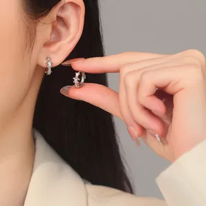 Boucles d'Oreilles Créoles Croix Fleur De Lys En Argent Sterling 925 Punk Strass De Luxe Boucle d'Oreille Géométrique Pour Femmes Bijoux Gothiques Cadeau