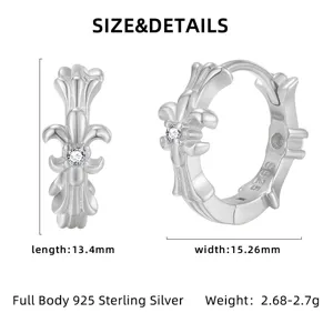 Boucles d'oreilles créoles croix gothique en argent sterling 925 style punk bijoux