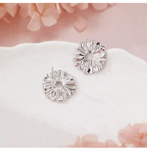 Pendientes de botón de margarita de plata esterlina S925 minimalista chic joyeria mujer