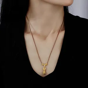 Exquisite Chinese style Vajra pestle pendant necklace, elegant brown cord sweater chain for women.