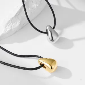 Collier Pendentif Goutte d'Eau en Cuivre Minimaliste pour Femmes Chaîne de Pull en Cordon de Cuir Réglable de Luxe Or Argent Bijoux