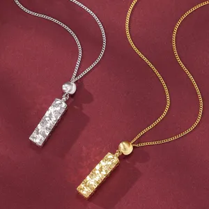 Collier Pendentif Colonne Carrée Texture Glace en Argent Sterling 925 Ras du Cou Chaîne Fine Géométrique pour Femmes Bijoux de Mode Quotidiens de Luxe