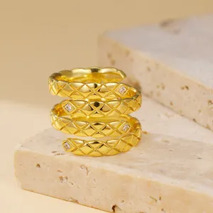 Anello a Croce Multistrato a Fascia Larga in Reticolo Classico Francese per Donna Anello Aperto Regolabile in Rame con Strass di Lusso Regalo Gioielli