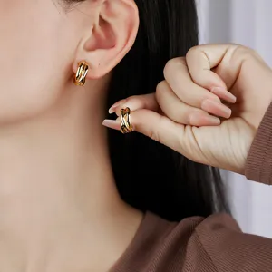 Gouden dubbellaagse C-vormige geometrische oorbellen creolen voor dames mode dagelijkse sieraden