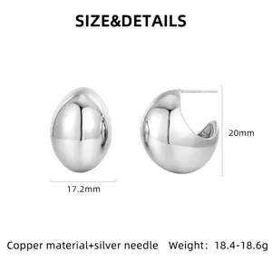 Chunky C-shaped hoop earrings in glossy finish, copper material with silver needle.