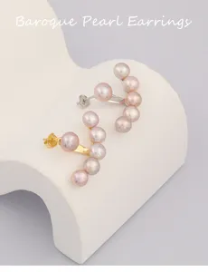 Chic Boucles d'Oreilles Perle Baroque Forme Éventail S925 Argent Rose Bijoux Femme
