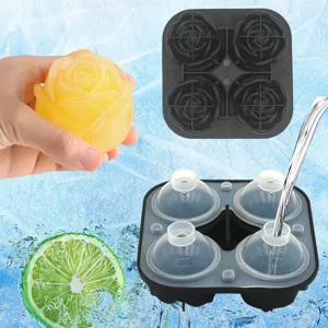 Molde de silicona para hielo con diseño de rosa 4 cavidades flexible para cócteles bar