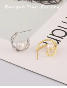 Barocke Perlen Ohrringe mit mehrsträngigem Design, schicker vergoldeter Silberschmuck.