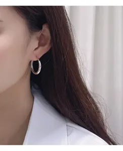 Minimalist 925 silver thick hoop earrings for women, chic geometric jewelry detail.