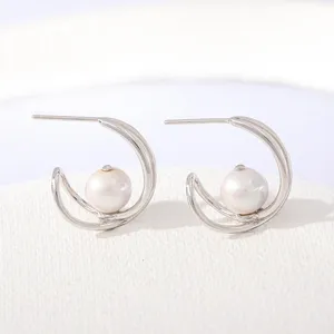 925 Sterlingsilber Barock Künstliche Perle Ohrstecker Galvanisiert Gold Silber Geometrisch Doppelschicht Geschwungene Linie Ohrringe Für Damen Schmuck