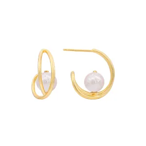 Minimalistische 18K vergoldete S925 Silber geometrische Perlen Creolen Damen Schmuck.