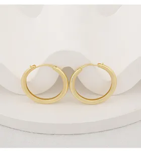 Minimalist 925 sterling silver gold-plated brushed geometric hoop earrings for women chic daily.