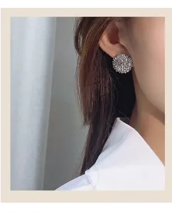 Pendientes De Boton De Plata Diseno De Flor Geometrica Joya Elegante Moda Para Mujer