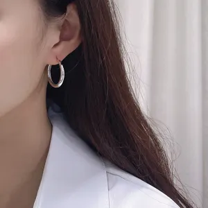 925 Sterling Silver Hoop Earrings For Women Minimalist Geometric Round Brushed Gold Plated Loop Earring Fashion Jewelry
