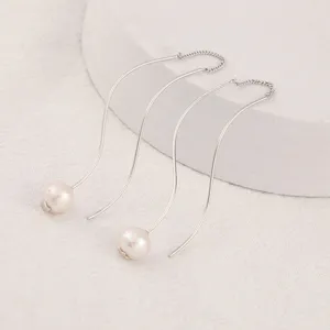 Pendientes de Línea de Oreja en Forma de S de Plata de Ley 925 Pendientes Largos de Perla Artificial para Mujer Joyería de Moda INS