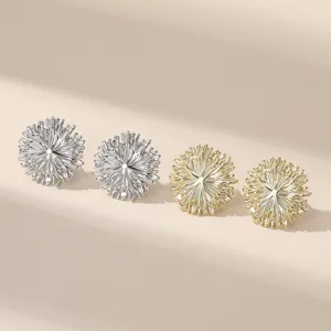 Pendientes de Botón de Plata de Ley 925 Elegantes Forma de Flor Geométrica Textura de Coral Irregular Joyería de Moda Mujer