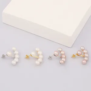Boucles d'oreilles perles argent S925 style coreen mode eventail sourire bijoux