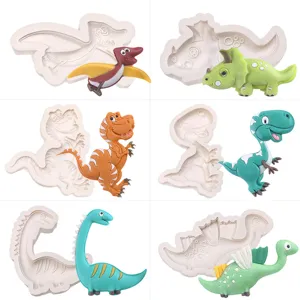 Cute dinosaur silicone mold set for fondant cake decorating, cartoon animal baking mold.