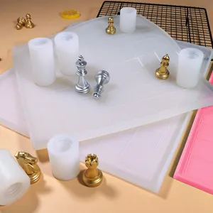Ensemble de Moules d'Échecs en Silicone DIY Résine Époxy Chocolat Moule de Cuisson Pièce d'Échecs Plateau Outil