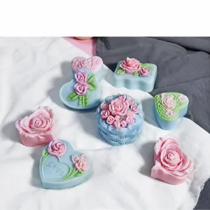 Moule en silicone cœur rose bricolage savon bougie plâtre artisanat pâtisserie décoration