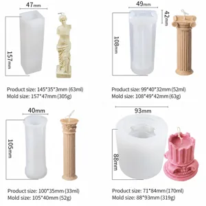Silicone candle molds set featuring Roman pillar and Venus statue designs for DIY home decor.