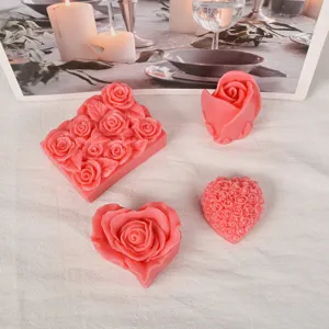 Molde de silicona para vela perfumada de rosa y corazon DIY jabon resina ornamento