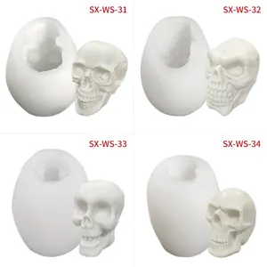 Halloween 3D Totenkopf Silikonform Set fuer DIY Mousse Kuchen Eiswuerfel Kerzen