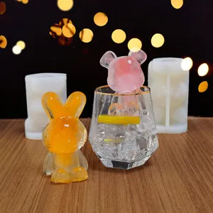 Molde de Hielo de Silicona con Forma de Animal Conejo Oso para Whisky Cóctel Café DIY Helado Accesorios de Cocina