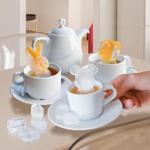 Molde de cubitos de hielo de silicona DIY bandeja de hielo de animales café cocina