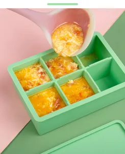 Silicone food freezing tray with lid, kitchen storage mold, multi-grid meal prep container.