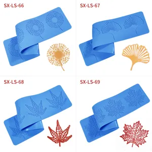 Blue silicone leaf lace cake mold set, perfect for fondant chocolate DIY baking tools.