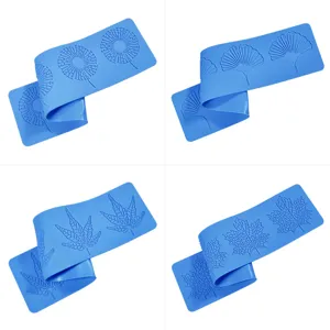 4-pack blue silicone leaf vein cake border molds, dandelion ginkgo maple leaf fondant mats.