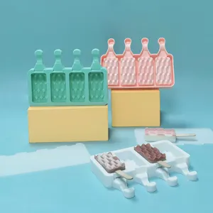 Silikon Eiscreme Form mit Deckel Rautenmuster DIY am Stiel Eismaschine Set Haupt