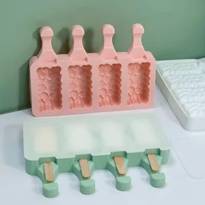 Stampo per gelato in silicone 4 cavita macchinetta per ghiaccioli con bastoncini di legno