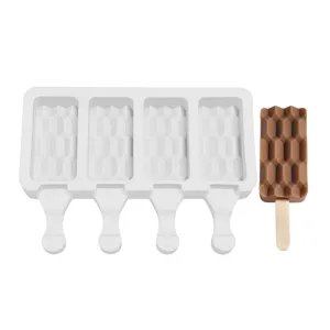 Silikon Eisform mit 4 Fächern, geometrische Rauten Eis am Stiel Form für leckere Desserts.