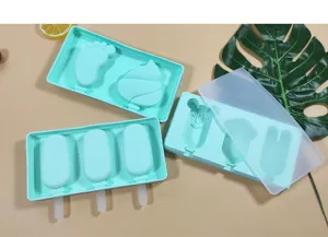 Ensemble de moules a creme glacee en silicone avec couvercle, moule a esquimau dessin anime.