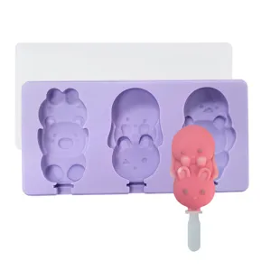 Cute cartoon silicone ice cream mold with lid DIY popsicle maker for home kitchen use