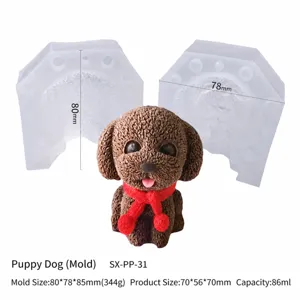 Teddy dog silicone mold for DIY epoxy resin candle ice cube making, cute animal shape craft tool.