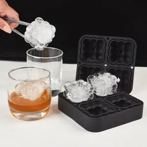 4-Cavity Silicone Ice Cube Mold Magic Ball Sphere Ice Maker Tray With Funnel Dual Buckle For Whisky Cocktails