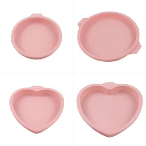 Rosa Silikon Kuchenbackform Set, runde und herzförmige Backformen für Küche Dessert.
