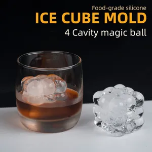 4 cavity silicone ice cube mold for whiskey DIY ice ball maker food grade kitchen tool