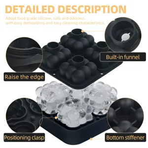 4-cavity silicone ice ball mold for whiskey, flexible kitchen DIY ice cube tray tool