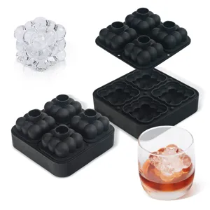 4-cavity silicone magic ball ice cube tray for whiskey and cocktail home DIY freezing mold.