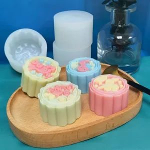 Set de moldes de pastel de luna de silicio DIY repostería conejo flor herramienta
