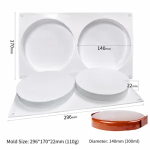 Molde de silicona redondo de 2 cavidades para pastel de mousse, herramienta 296x170mm.