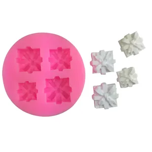 Christmas Gift Box Silicone Fondant Mold 4-Cavity Chocolate Baking Cake Decorating Tool Resin Clay Handmade Craft Soap Mold