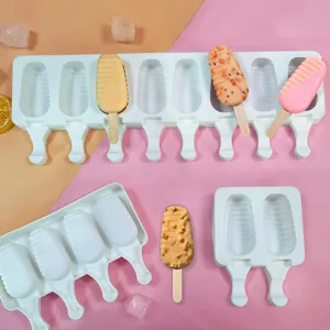 Moule à Glace en Silicone de Qualité Alimentaire 4 Cavités Moule à Popsicle Twill DIY Fabricant de Glaces Outil de Cuisson de Cuisine