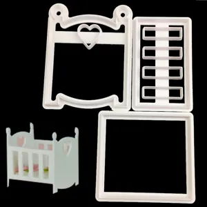 Baby Crib Plastic Cookie Cutter Fondant Cake Mold Set For DIY Baking Decorative Craft Miniature Bed Biscuit Embosser Mould